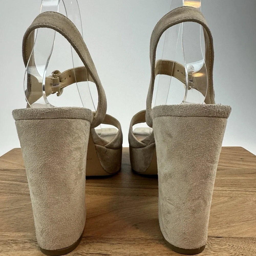 New Womens Marc Fisher LTD Cinthia Beige Suede Platform Sandals Heels Size 9.5 M